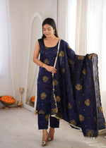 Navy Aura Chanderi Jacquard Suit Set