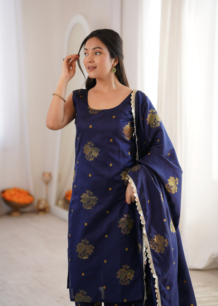 Navy Aura Chanderi Jacquard Suit Set