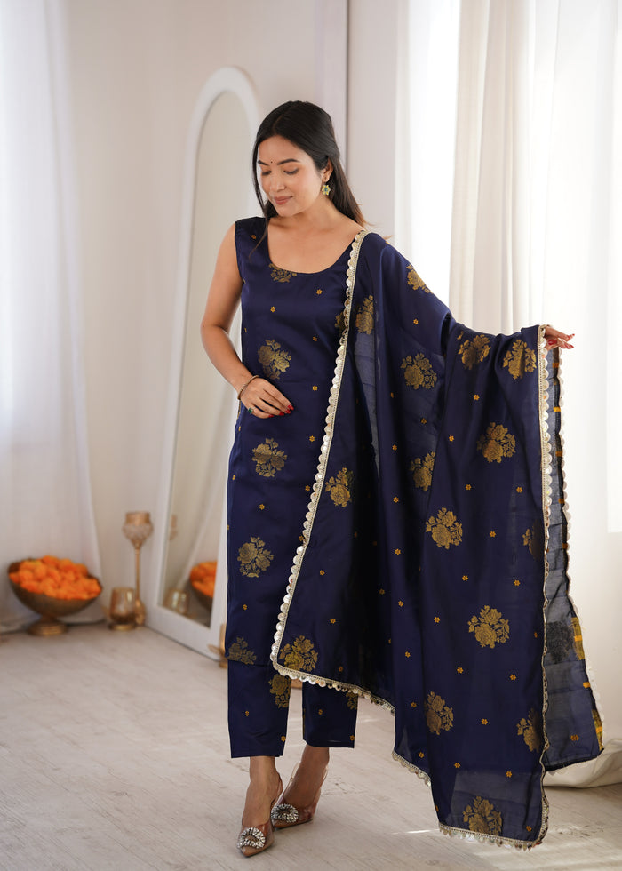 Navy Aura Chanderi Jacquard Suit Set