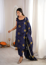 Navy Aura Chanderi Jacquard Suit Set