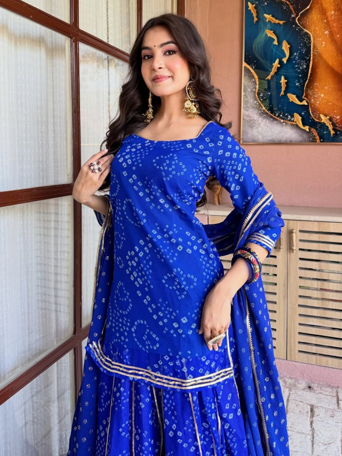 Royal Blue Bandhani Sharara Suit Set