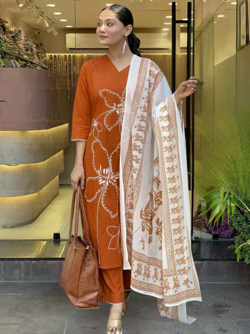 Floral Printed Rayon Silk Ethnic Suit Set