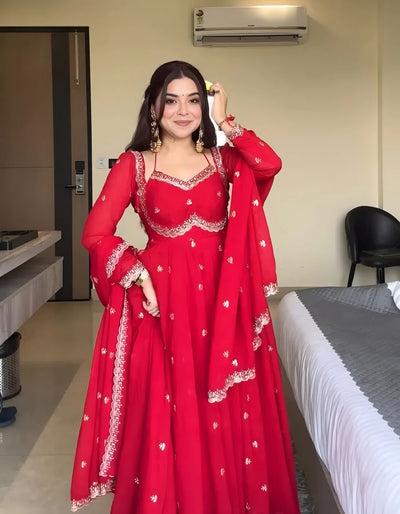 Neha Elegant Red Festival Anarkali Suit Set