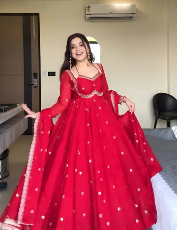 Neha Elegant Red Festival Anarkali Suit Set