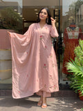 Peach P.V. Chanderi Embroidered Kurti Set
