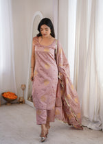 Peach Aura Chanderi Jacquard Suit Set