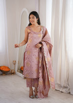Peach Aura Chanderi Jacquard Suit Set