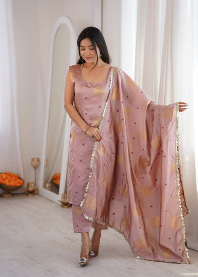 Peach Aura Chanderi Jacquard Suit Set