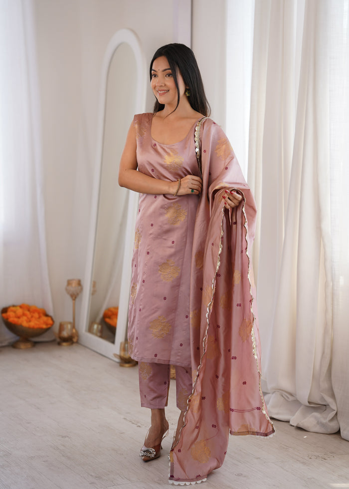 Peach Aura Chanderi Jacquard Suit Set