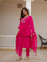 Pink Viscose Mango Silk Embroidered Kurti Set