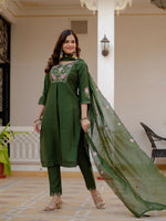 Green Viscose Mango Silk Embroidered Kurti Set