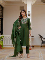 Green Viscose Mango Silk Embroidered Kurti Set