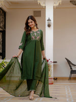 Green Viscose Mango Silk Embroidered Kurti Set