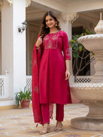Pink Viscose Mango Silk Embroidered Kurti Set