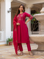 Pink Viscose Mango Silk Embroidered Kurti Set