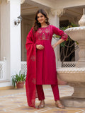 Pink Viscose Mango Silk Embroidered Kurti Set