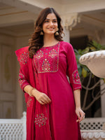 Pink Viscose Mango Silk Embroidered Kurti Set