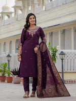 Elegant Wine Premium Roman Silk Suit Set