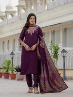 Elegant Wine Premium Roman Silk Suit Set
