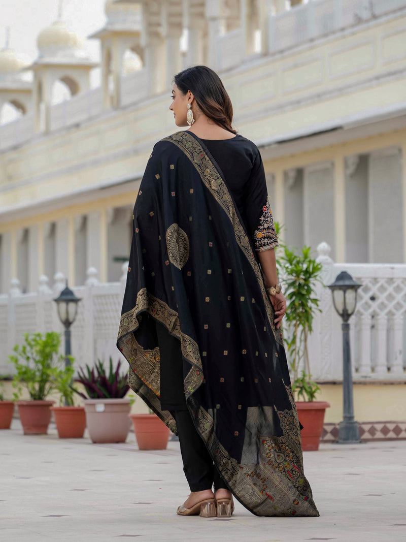 Elegant Black Premium Roman Silk Suit Set