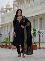 Elegant Black Premium Roman Silk Suit Set