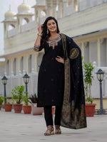 Elegant Black Premium Roman Silk Suit Set