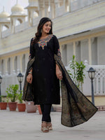Elegant Black Premium Roman Silk Suit Set