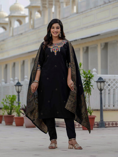 Elegant Black Premium Roman Silk Suit Set