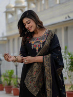 Elegant Black Premium Roman Silk Suit Set