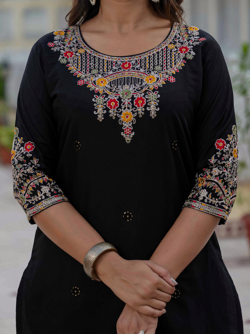 Elegant Black Premium Roman Silk Suit Set