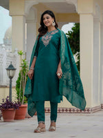 Luxury Rama Green Premium Roman Silk Suit Set