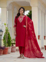 Luxury Maroon Premium Roman Silk Suit Set