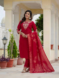 Luxury Maroon Premium Roman Silk Suit Set