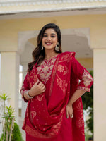 Luxury Maroon Premium Roman Silk Suit Set