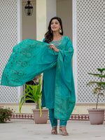 Elegant Firozi Premium Roman Silk Suit Set