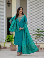 Elegant Firozi Premium Roman Silk Suit Set