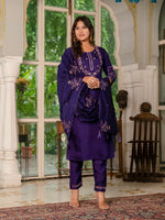 Violet Marina Silk Multi Embroidered Suit Set