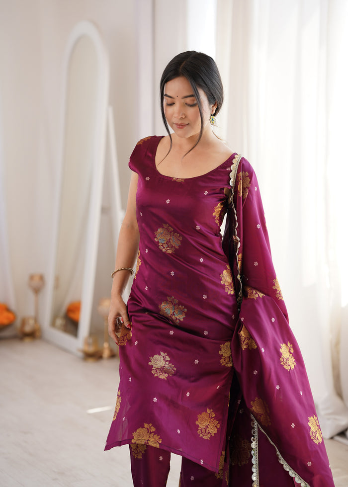 Purple Aura Chanderi Jacquard Suit Set