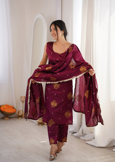 Purple Aura Chanderi Jacquard Suit Set