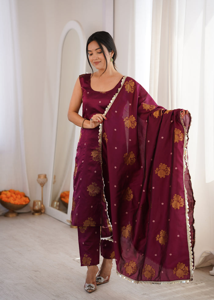 Purple Aura Chanderi Jacquard Suit Set