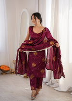 Purple Aura Chanderi Jacquard Suit Set