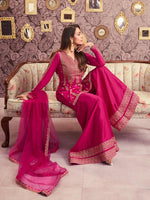 Pink Embroidered Chanderi Silk Palazzo Set