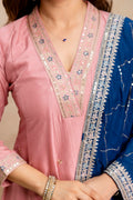 Pink Vichitra Silk Embroidered Anarkali Suit Set