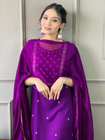 Wine Mehira Embroidered Rayon Suit Set