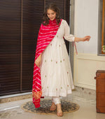 Off White Embroidered Chanderi Suit Set