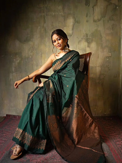 Pure Banarasi Silk Sarees Dark Green Colour, Wedding Wear