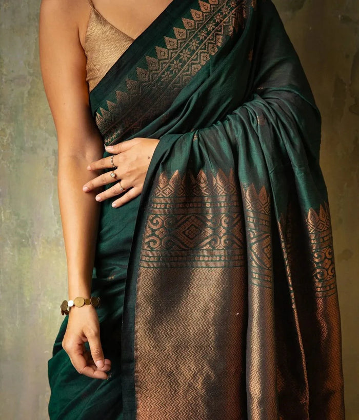 Pure Banarasi Silk Sarees Dark Green Colour, Wedding Wear