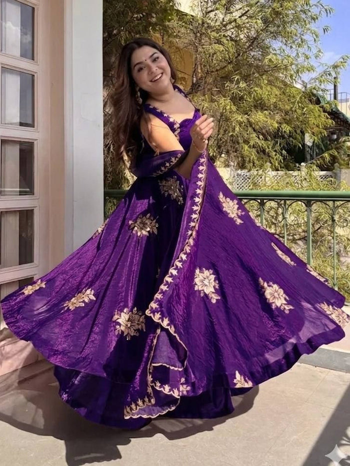 Purple Embroidered Anarkali Suit Set