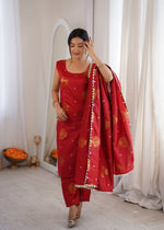 Red Aura Chanderi Jacquard Suit Set