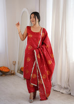 Red Aura Chanderi Jacquard Suit Set